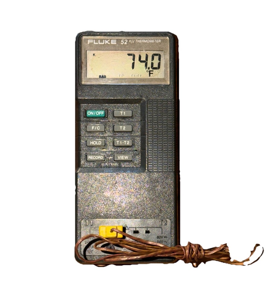 Fluke 52 K/J Digital Dual-Input Thermometer w/Probe, Case & Battery