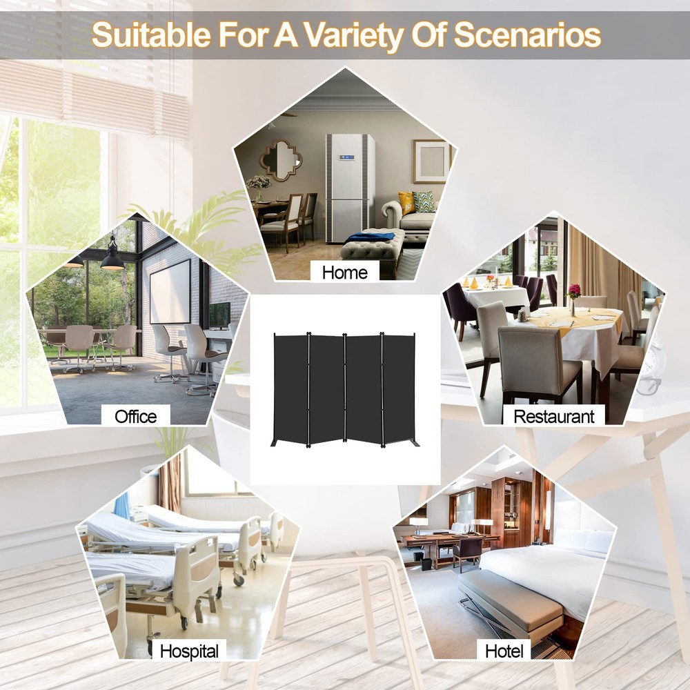 MAYOLIAH 4 Panel Room Divider Screen 6Ft Tall Foldable Privacy 4 Panel, Black