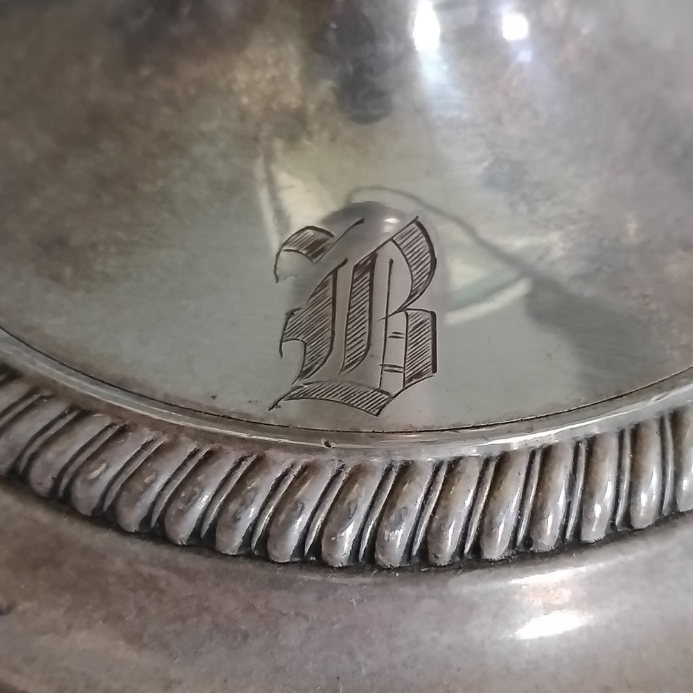 Antique Silver-Plated 3-Arm Candelabra with Monogram 'B'