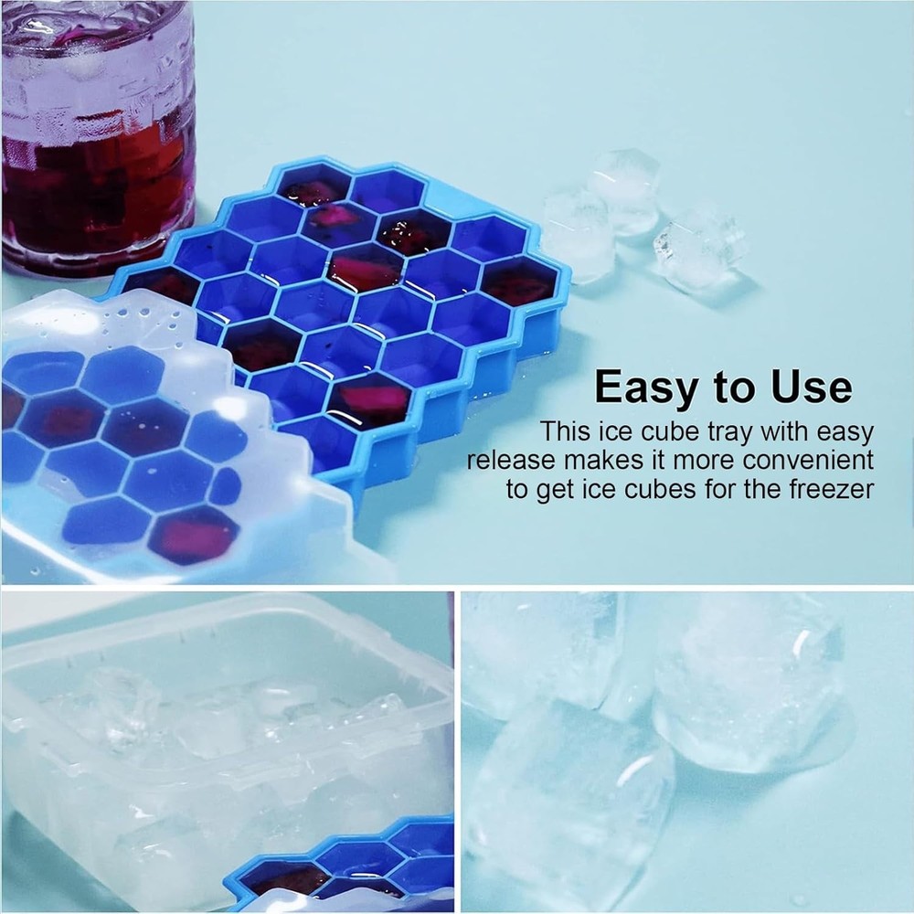 Ice Cube Trays for Freezer with Lid-37 Grid Silicone for Small Ice Cube Molds...