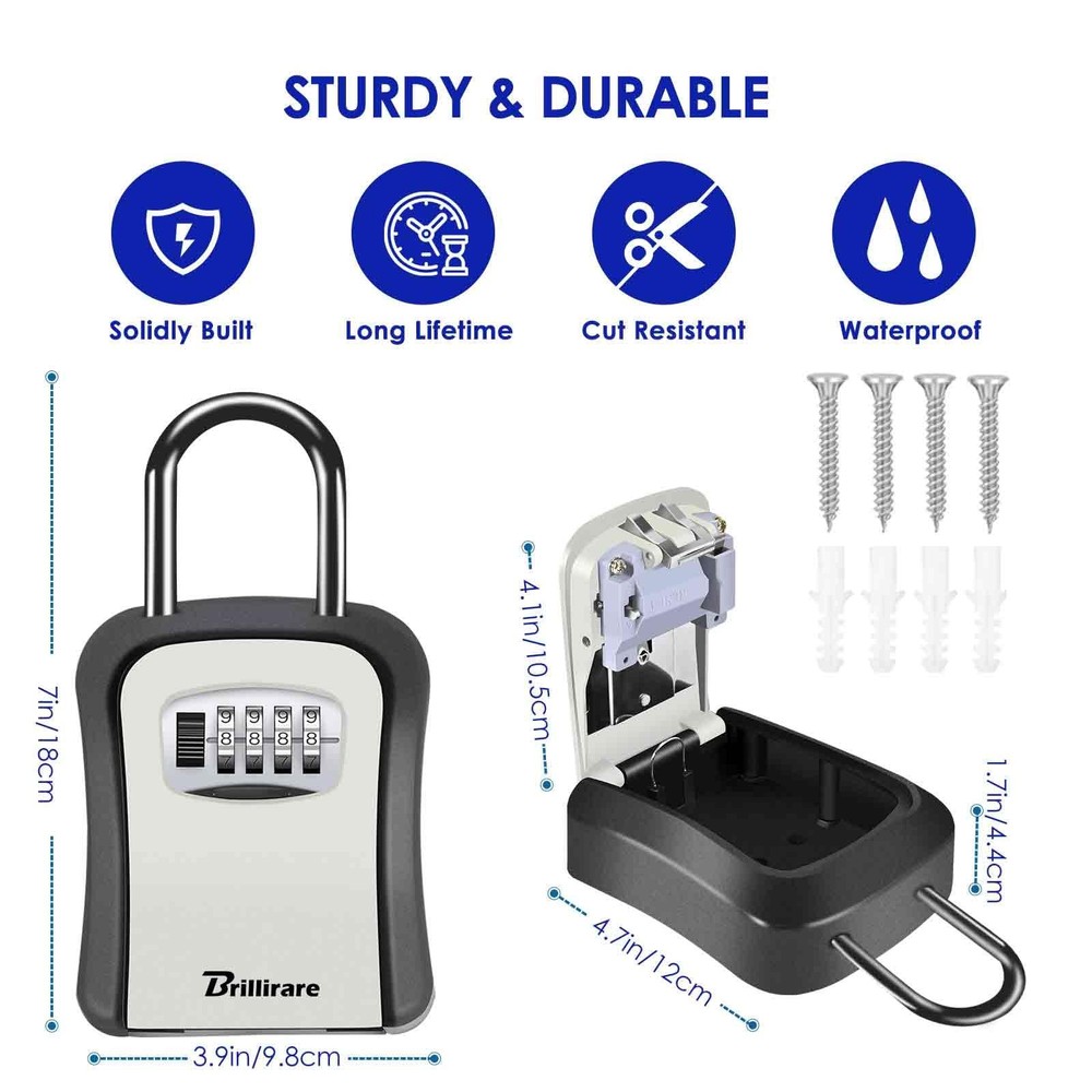 2 Pack Waterproof 4-Digit Combination Key Lock Box with Removable Shackle