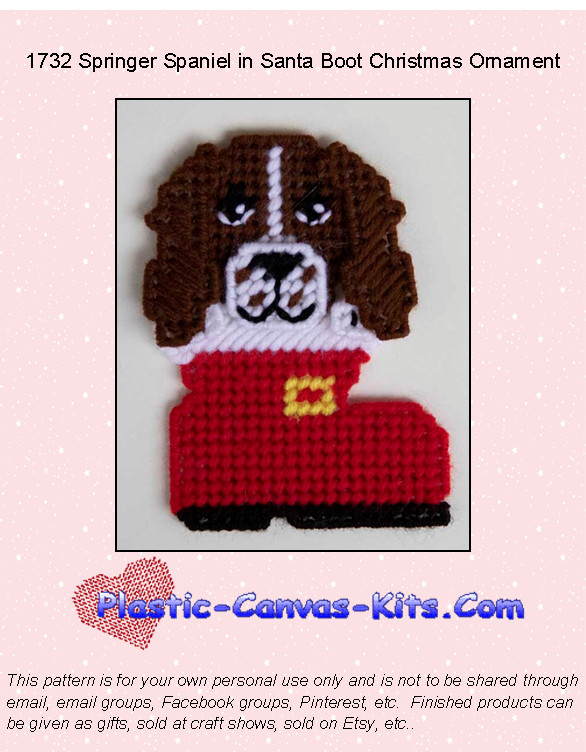 Springer Spaniel in Santa Boot Christmas Ornament-Plastic Canvas Pattern or Kit