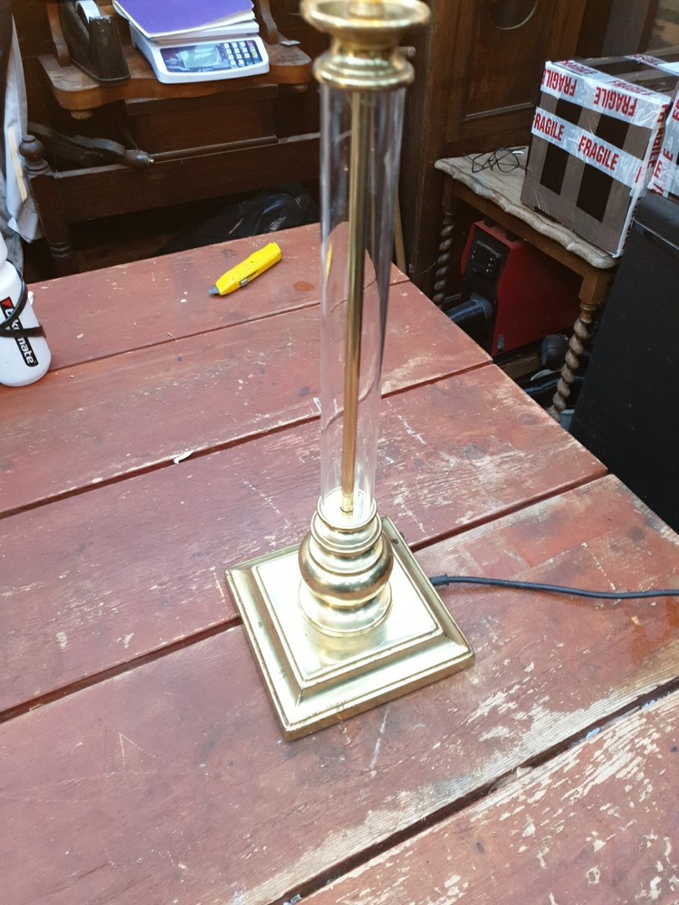 Single Column Table Lamp Brass And Glass Combination