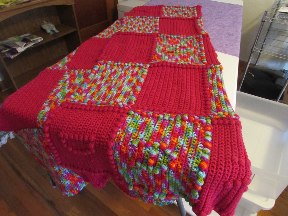 Handmade Crochet Afgan/blanket- nice squares pattern-- overall size 58" X 66