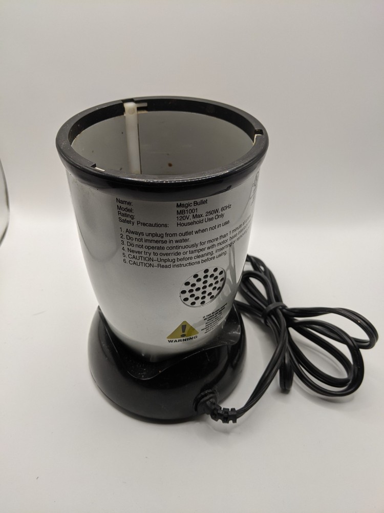 Magic Bullet Model MB1001B Blender Motor Replacement Base Only Silver Black