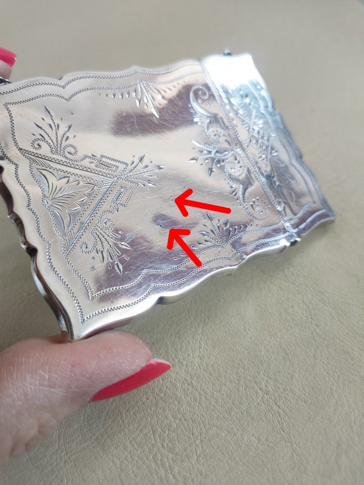 Antique Sterling Silver Calling Card Case With Chatelaine Chain