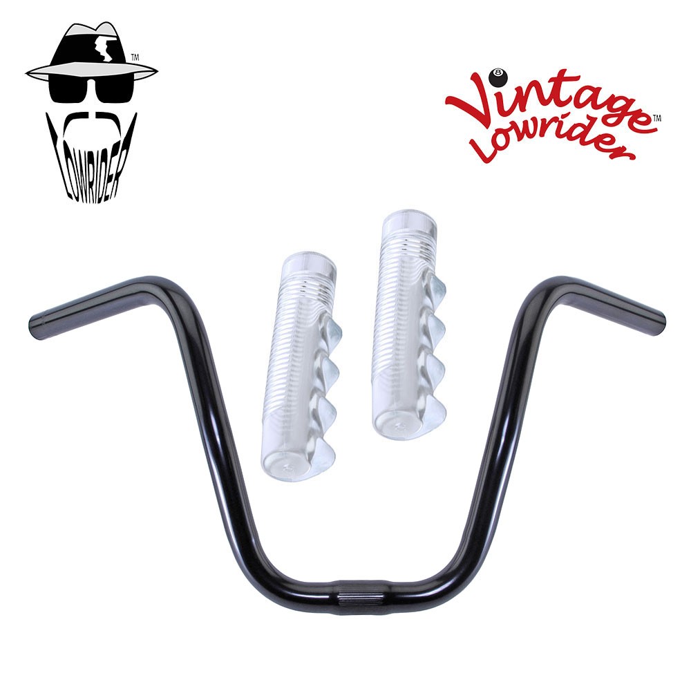 Original Lowrider 9" 25.4 D Handlebar Black 120mm Grips Solid/Clear
