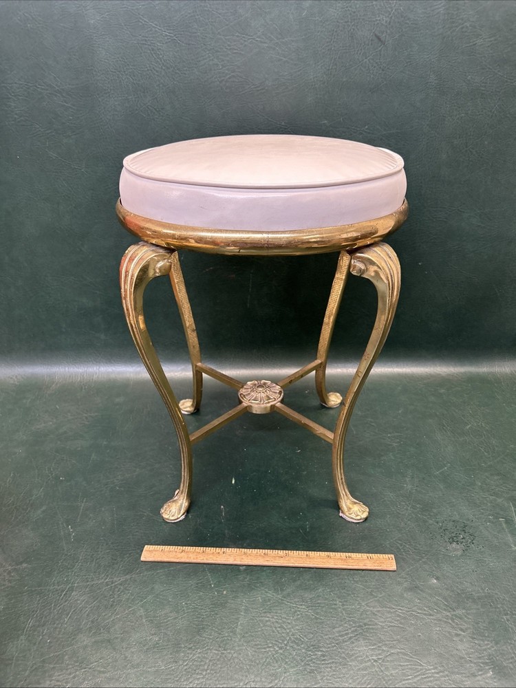 Fine Cast Brass GLO-MAR Artworks NY / Abbey Upholstering Vanity Boudoir Stool