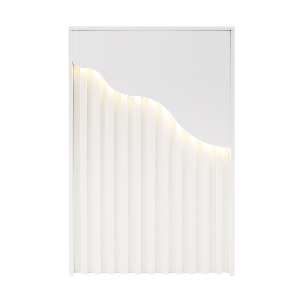Modern Melamine Reception Desk LED Light Front Counter Checkout Desk w/ Storage