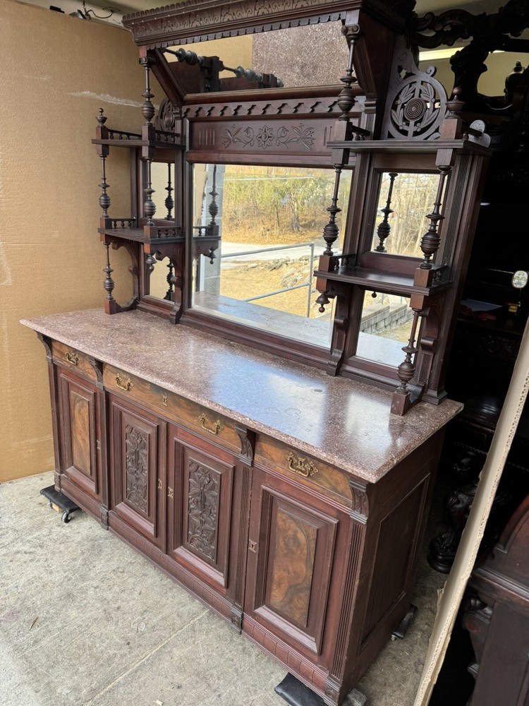WALNUT AND BURL CARVED SIDEBOARD