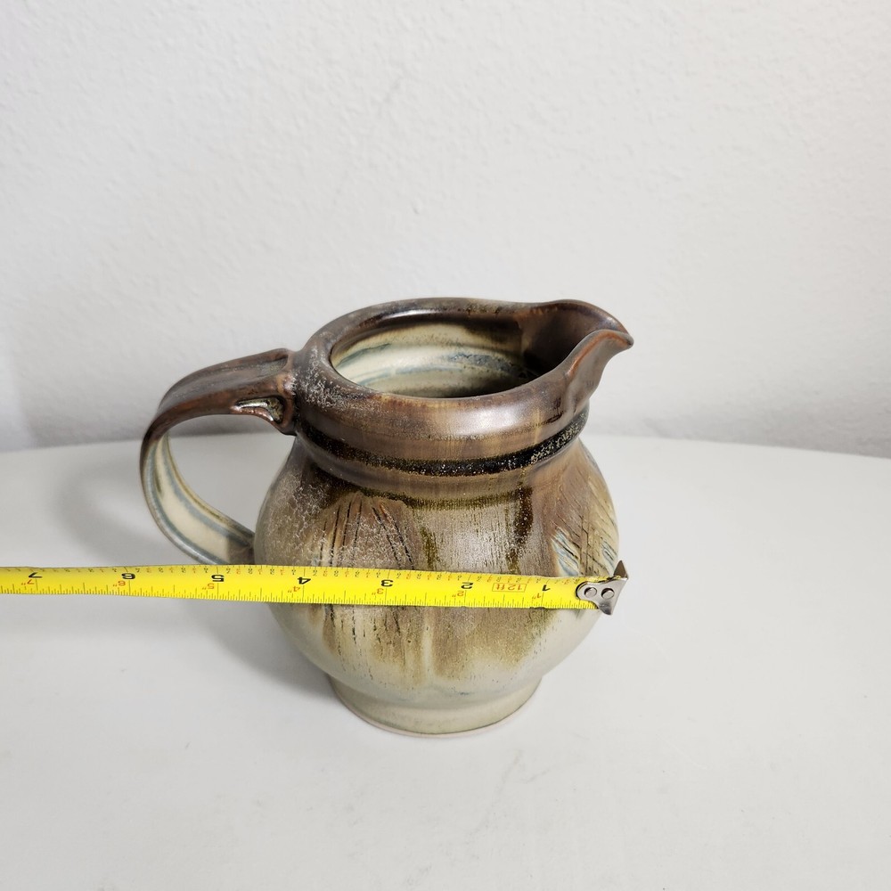 Artisan Studio Handmade Stoneware Pottery Brutalist Signed Pitcher