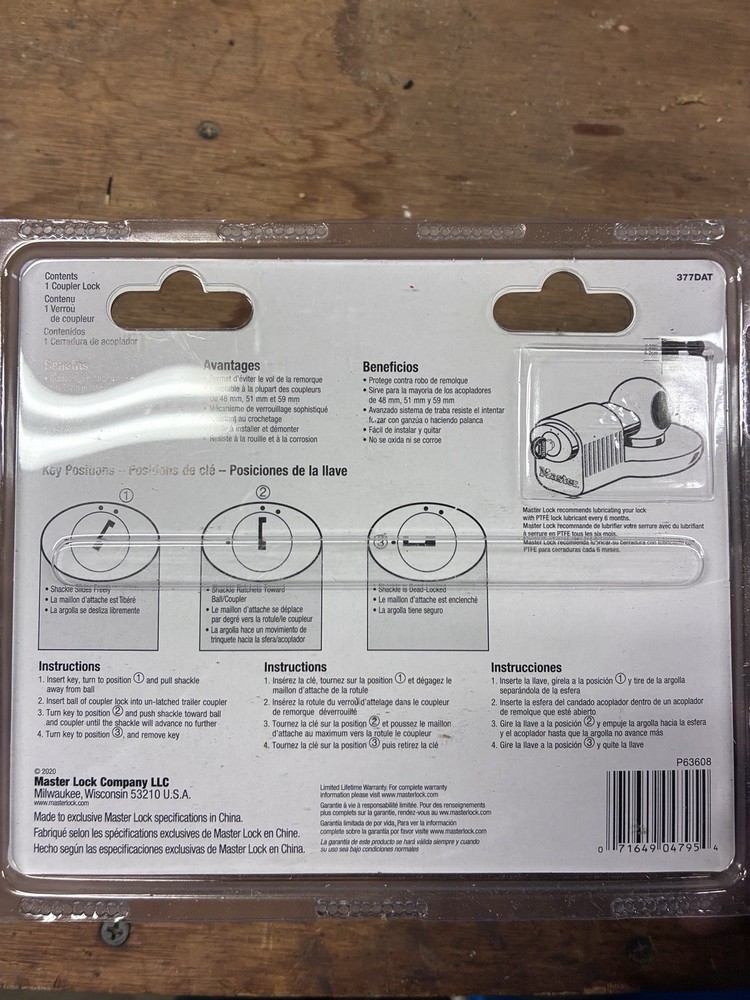 Master Lock 377DAT 1-7/8 2 2-5/16 Trailer Coupler Lock New In Box