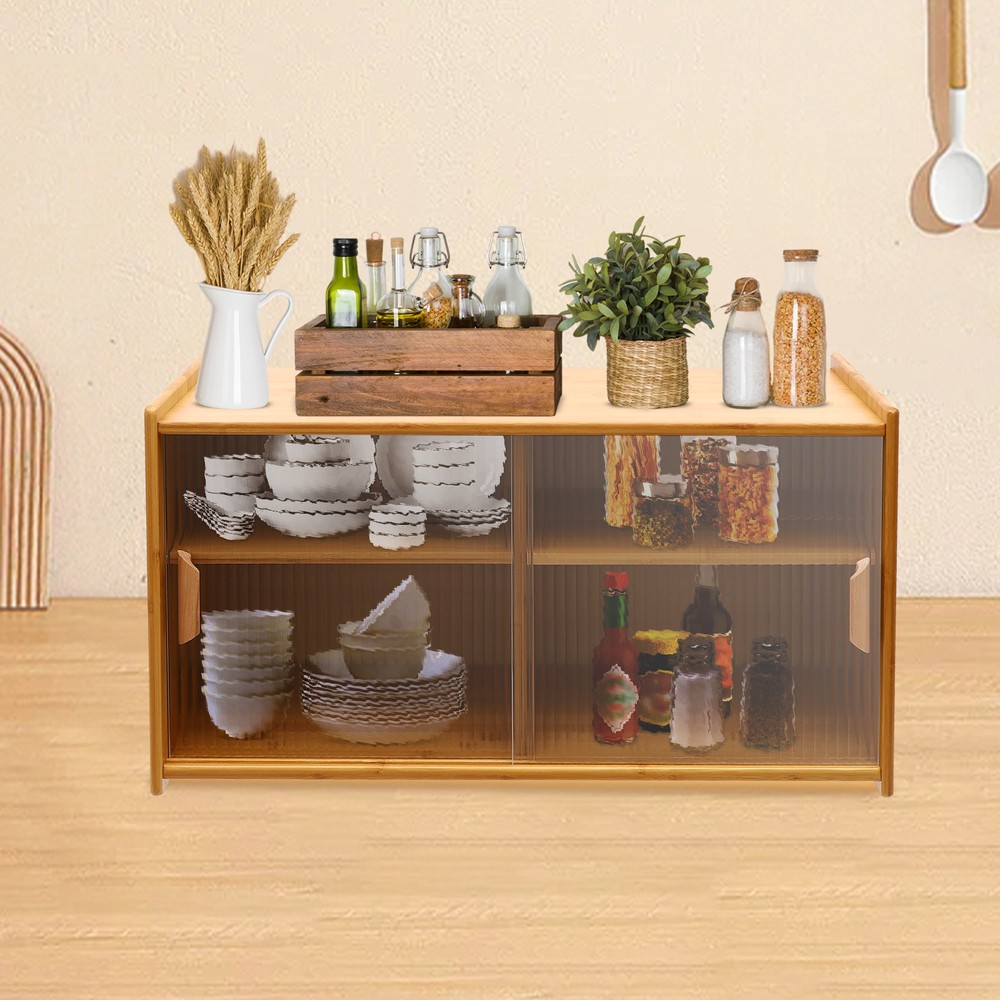 Kitchen Pantry Cabinet with Doors Wall Mounted, Countertop Cupboard 2-Tier