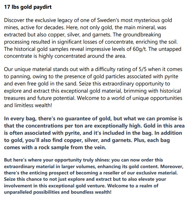 17lbs gold paydirt unsearched