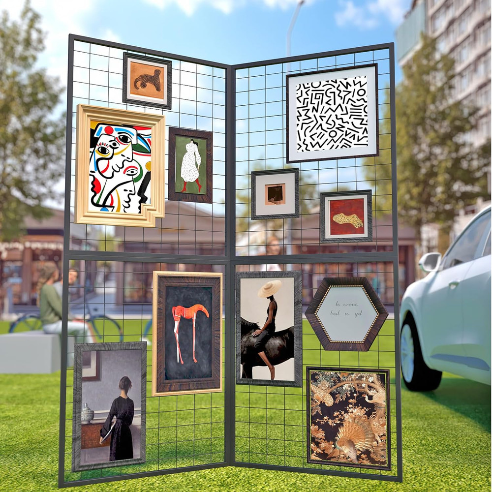 Foldable Grid Wall Panel Set - Heavy Duty Display Rack for Retail & Events