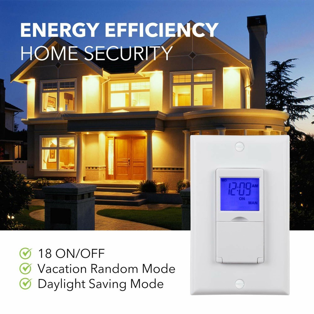 BN-LINK 7 Day Programmable Timer Switch, Single or 3 Way, blue background light