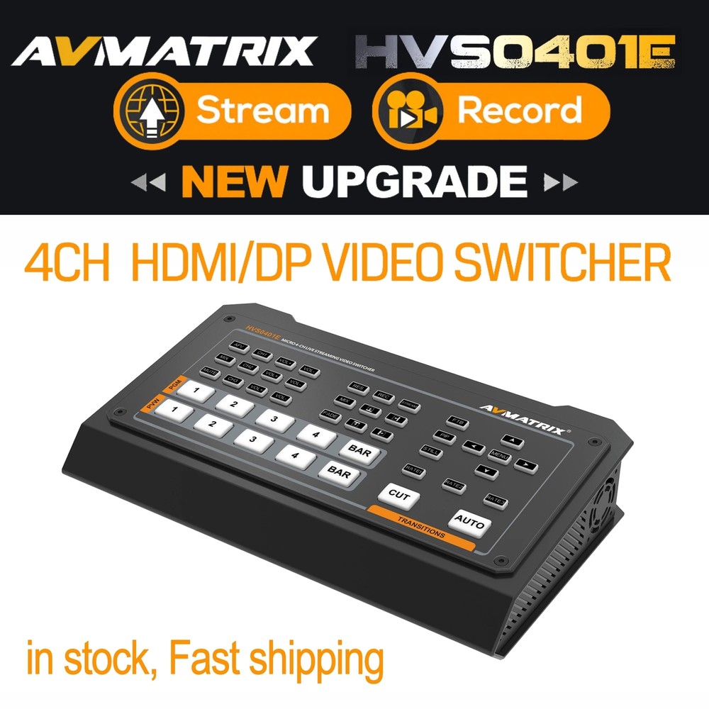 Avmatrix HVS0401E Micro 4-Channel HDMI/DP Multi-camera Video Mixer Switcher USB