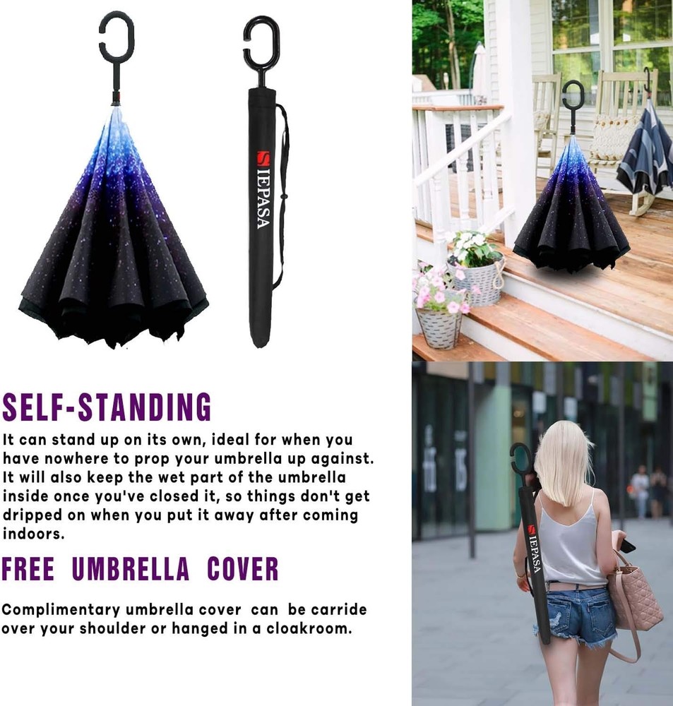 49/56 Inch Inverted Reverse Upside Down Umbrella Extra Large Double Canopy