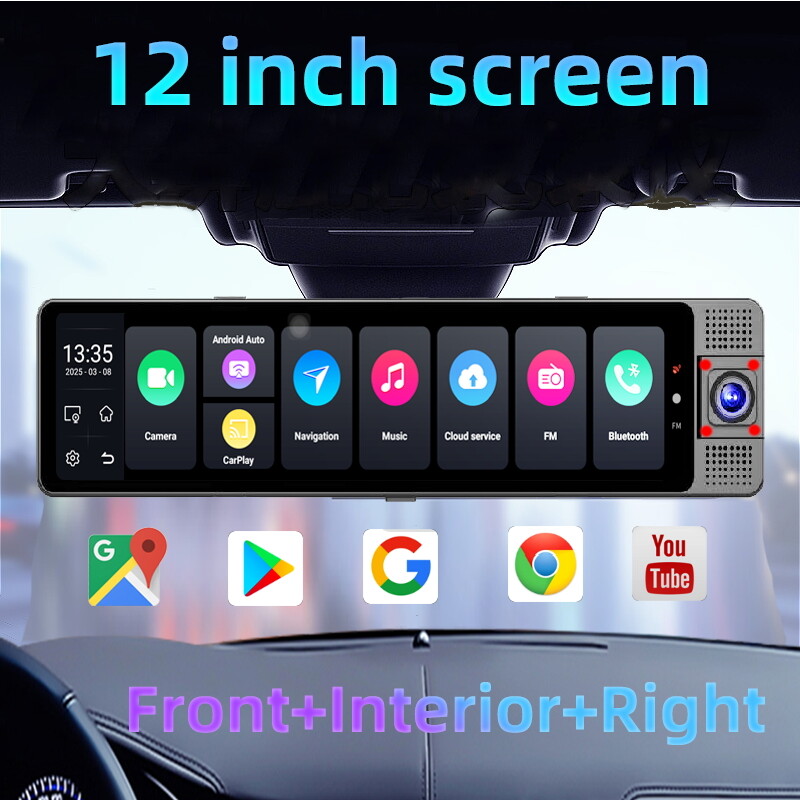 3 Channel Mirror Dash Cam Car Rear View Mirror Camera Carplay Android Auto DVR