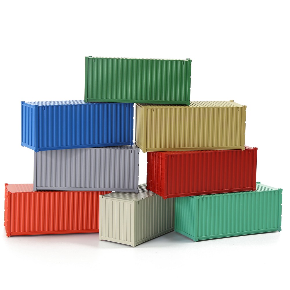 8pcs Different Colored HO Scale 1:87 20ft Blank Shipping Container Cargo Box