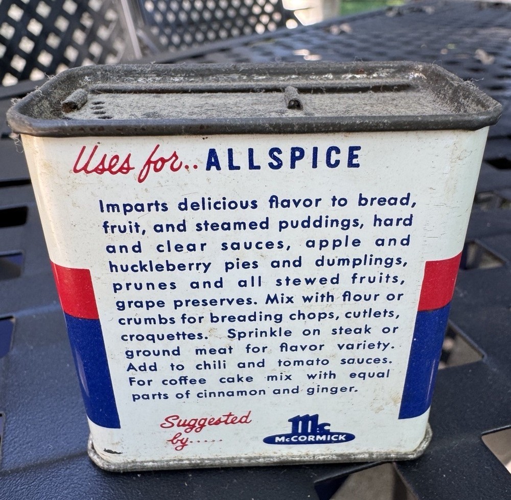Vintage McCormick Allspice Tin Empty 1.25oz