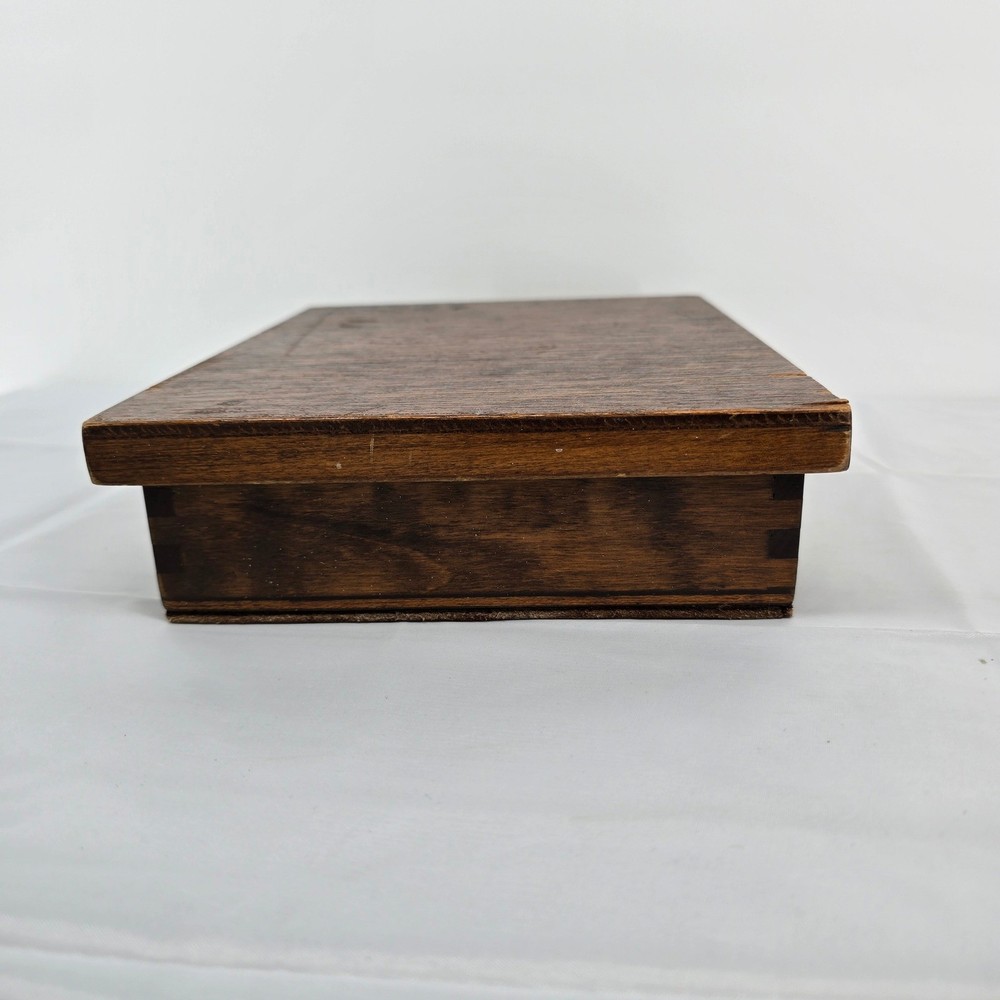 Vintage Wooden Keepsake Box Lid Dark Brown Rectangular Storage Chest