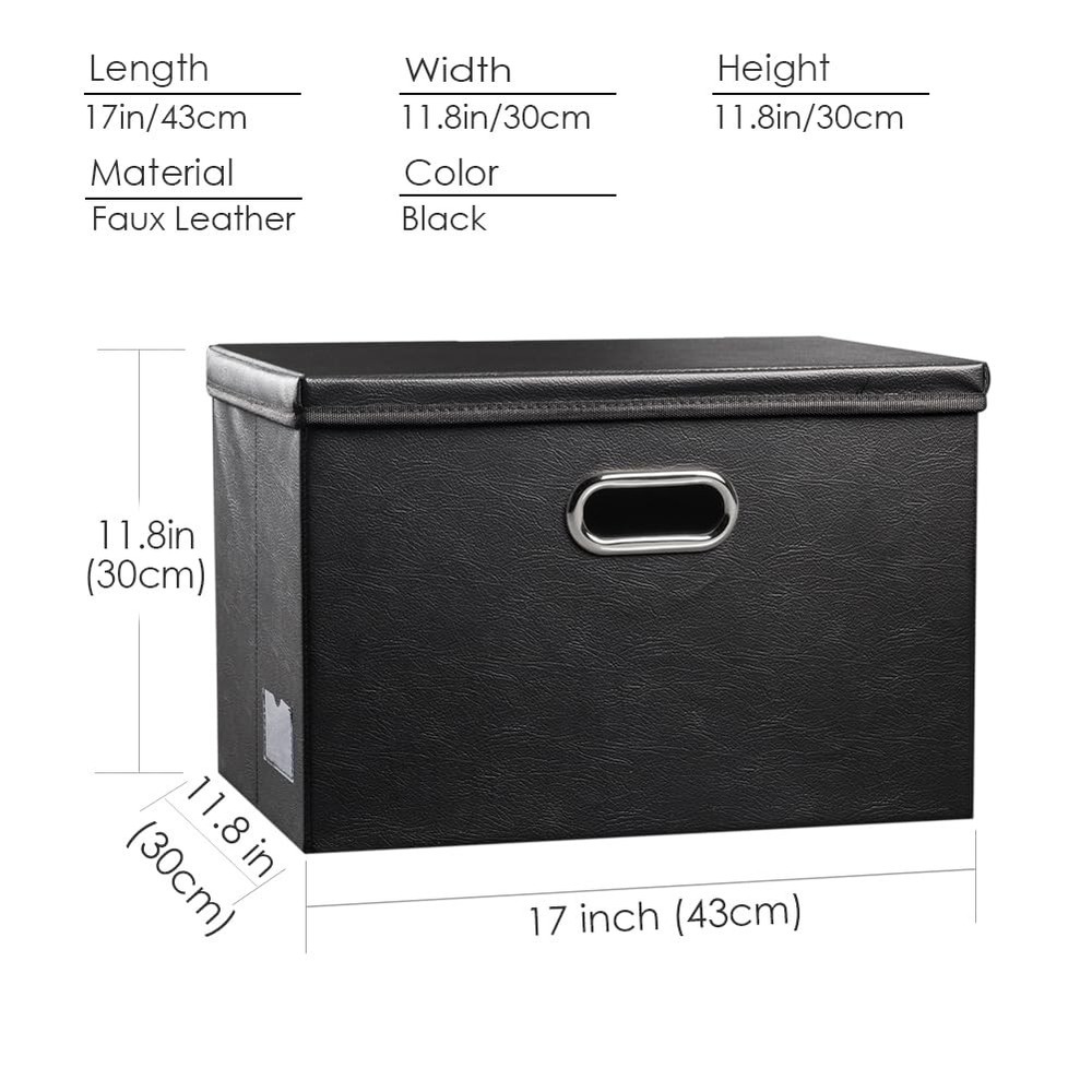 Large Collapsible Storage Bin with Lid [1-Pack] Leather Fabric Foldable Stora...