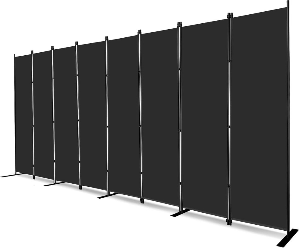 MAYOLIAH 8-Panel Black Room Divider 6ft Tall Folding Privacy Screen Portable