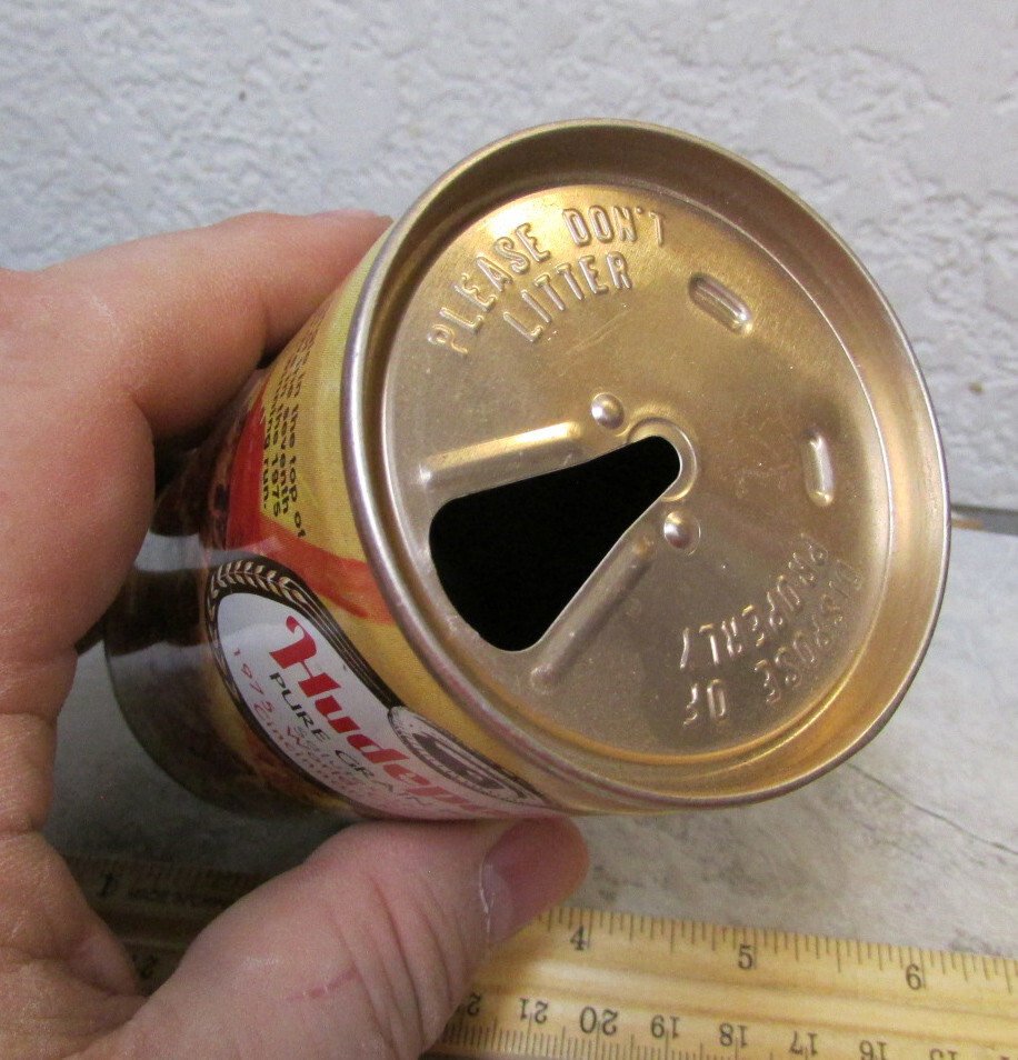 Hudepohl 1975 Reds 12 oz empty pull tab style top tin beer can, great colors