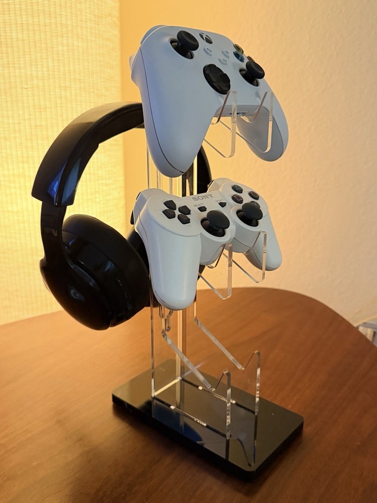 3-Tier Game Controller and Headphone Display Stand - Acrylic Transparent Black