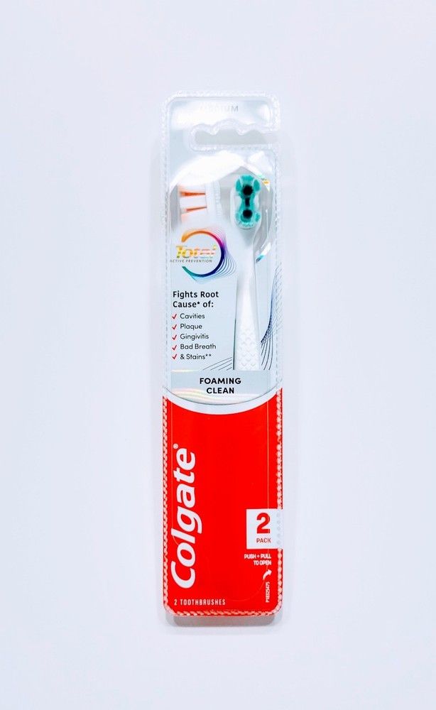 Colgate Total Active Prevention Toothbrush Foaming Clean Medium Bristle 2 Pack