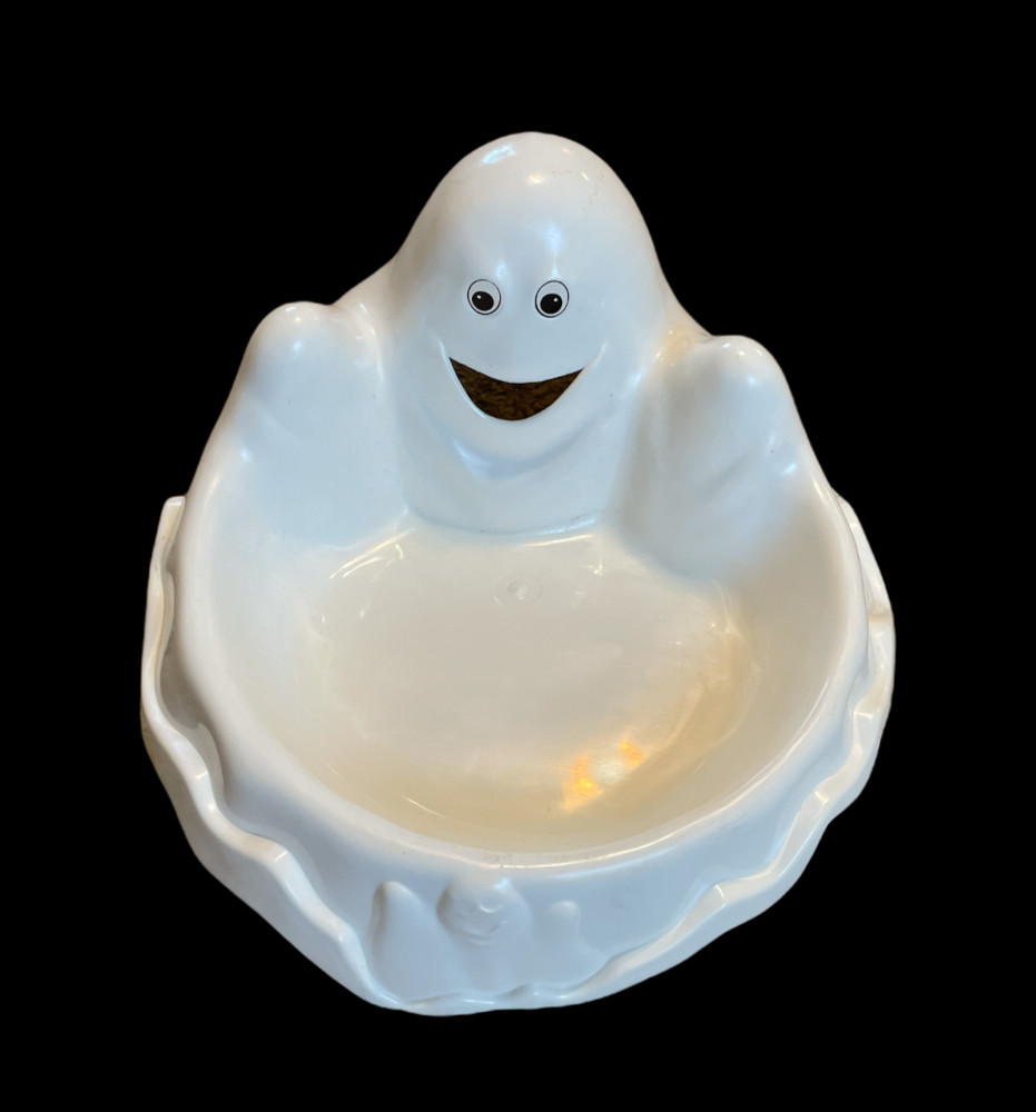 Halloween Ghost Candy Dish Bowl White Plastic CUTE!
