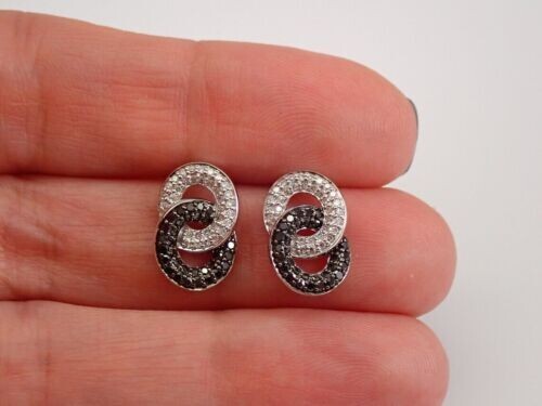 1.21ct Lab Created Black & White Diamond Interlocking Round Earring 925 Silver