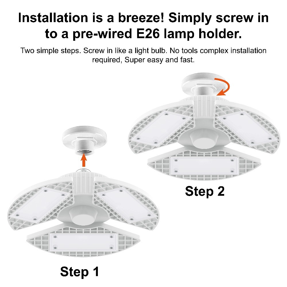Great Value LED Daylight Garage Light, 30-Watt ，3 Adjustable Lighted Blades