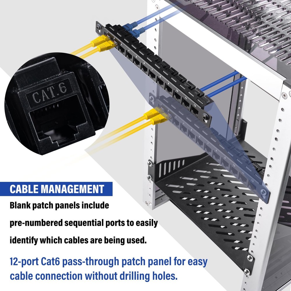 12 Port Patch Panel 10 Inch 0.5U CAT6 Network Rack Cabinet Shielded