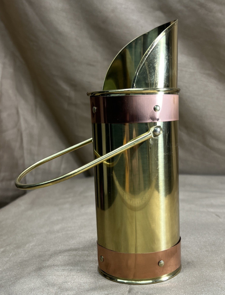 Vintage Brass & Copper Mini Coal Shuttle w/ Handle - Matchstick Holder & Striker