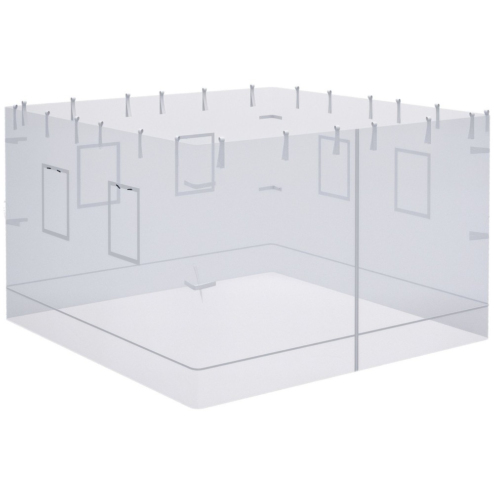 Canopy Side Net Walls: 4-Pc White Polyester Set w/ 6 Roll-Up Windows & Zip Entry