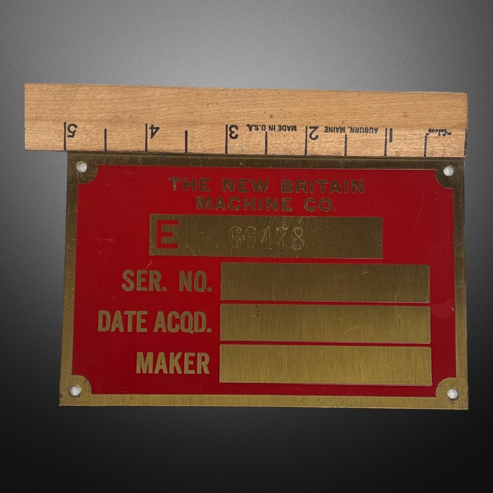 Vintage New Britian Machine Co Badge Machine Plate