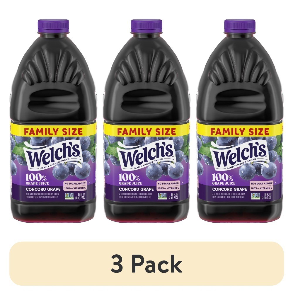 (3 pack) 100% Grape Juice, Concord Grape, 96 fl oz Bottle