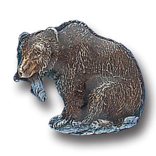 Bear with Fish Lapel Pin with Backing (NEW) Button Broach