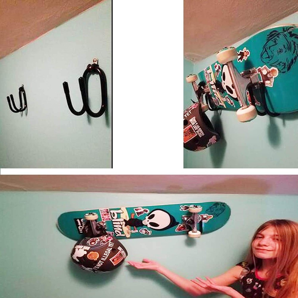 Skateboard Wall Mount Hanger Rack Storage Display Holder Black