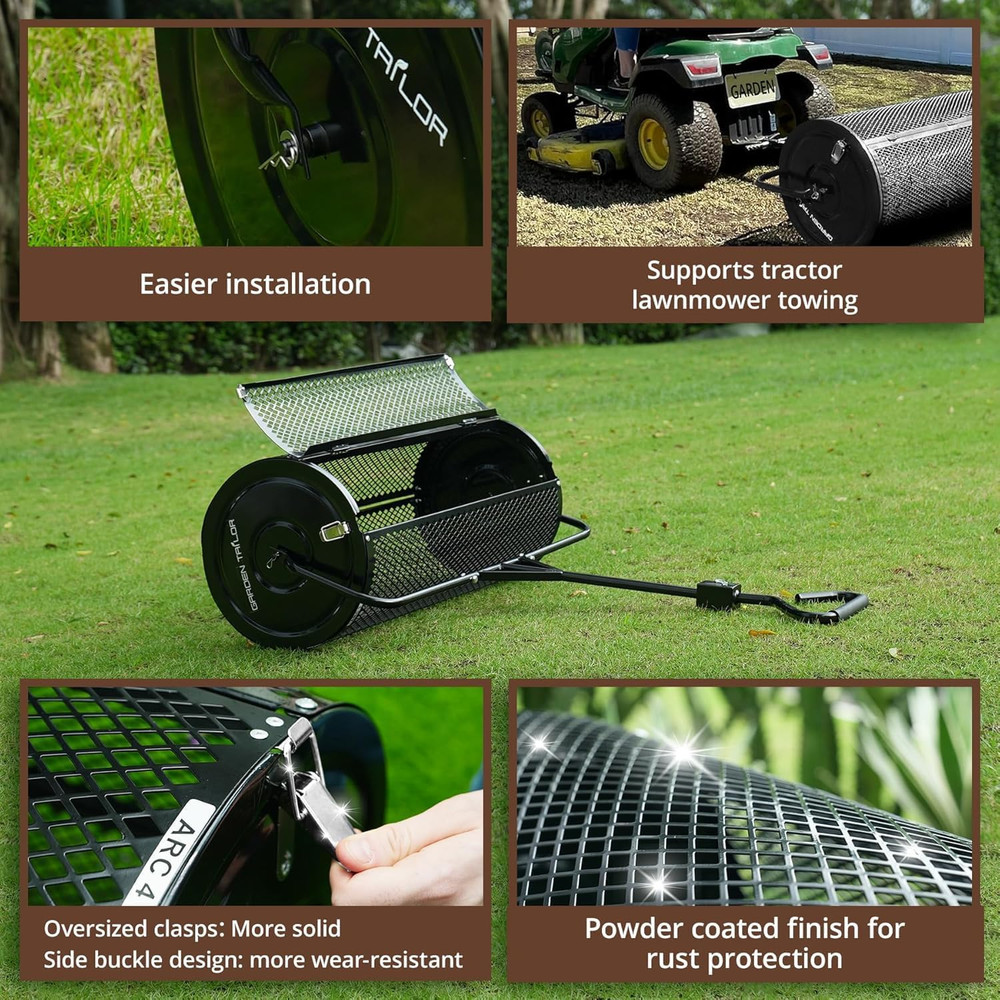 Compost Spreader 36 Inch Towable Peat Moss Spreader with Installation Support Ac