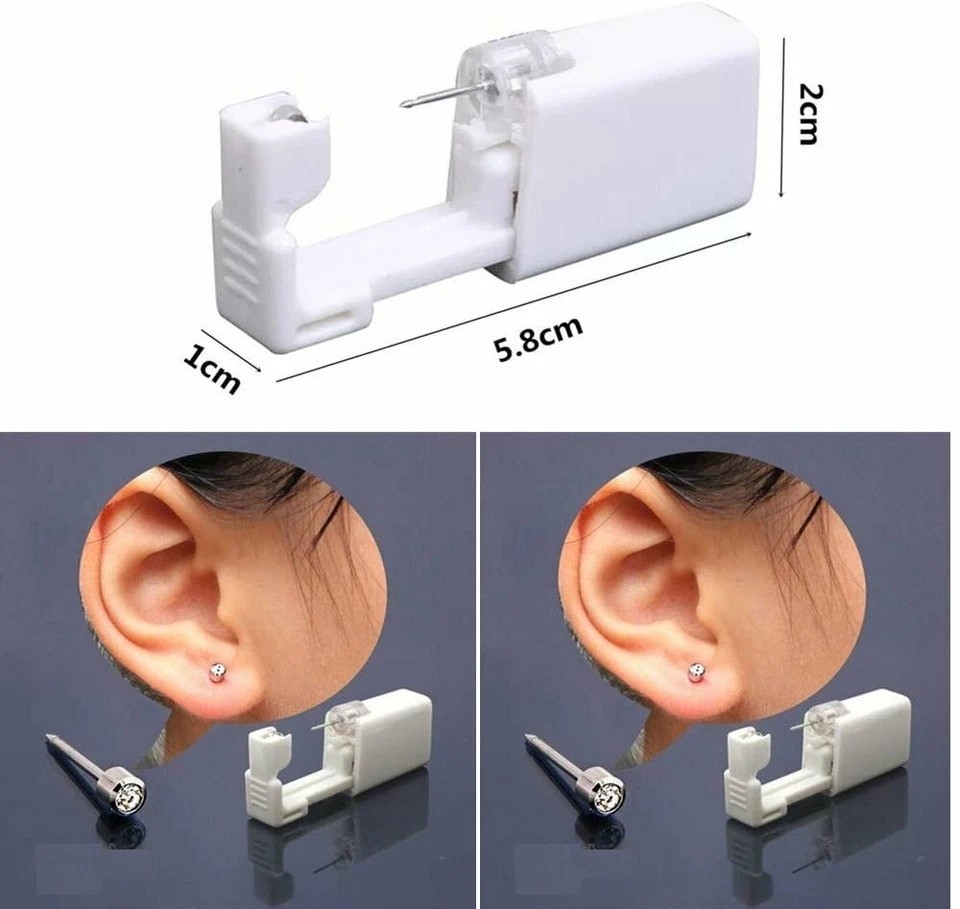 2 Pack Nose Piercing Disposable Kit Silver Stud Earring Gun DIY Home Self Ear US