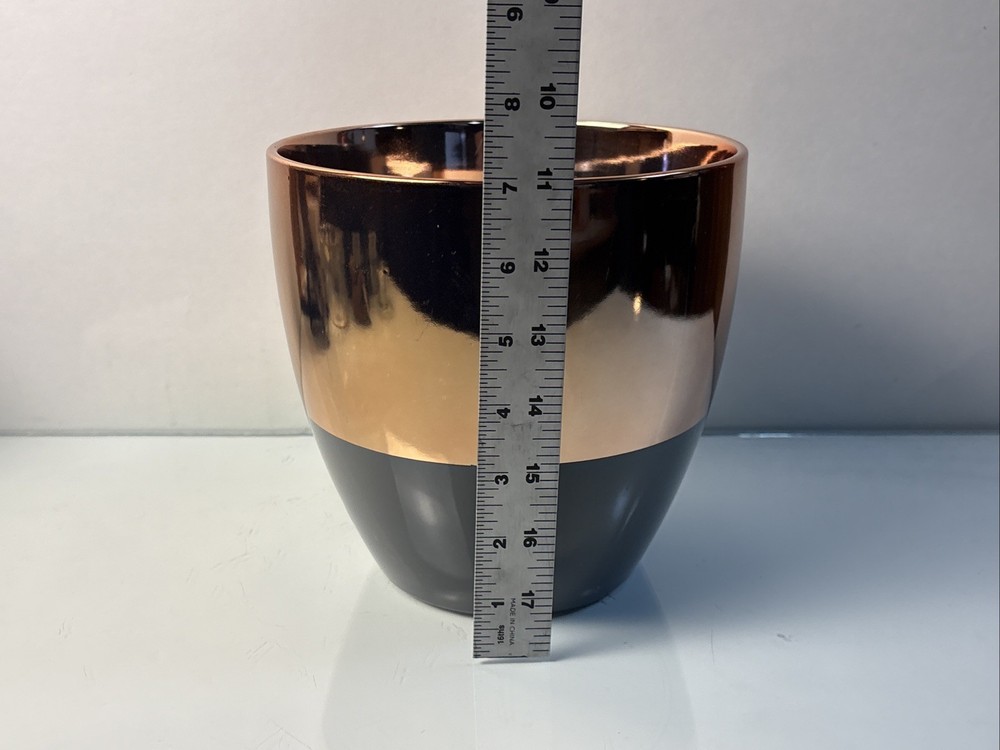 Modern Two-Tone Ceramic Planter Pot No Drain Hole 7” Tall Copper Black Decor