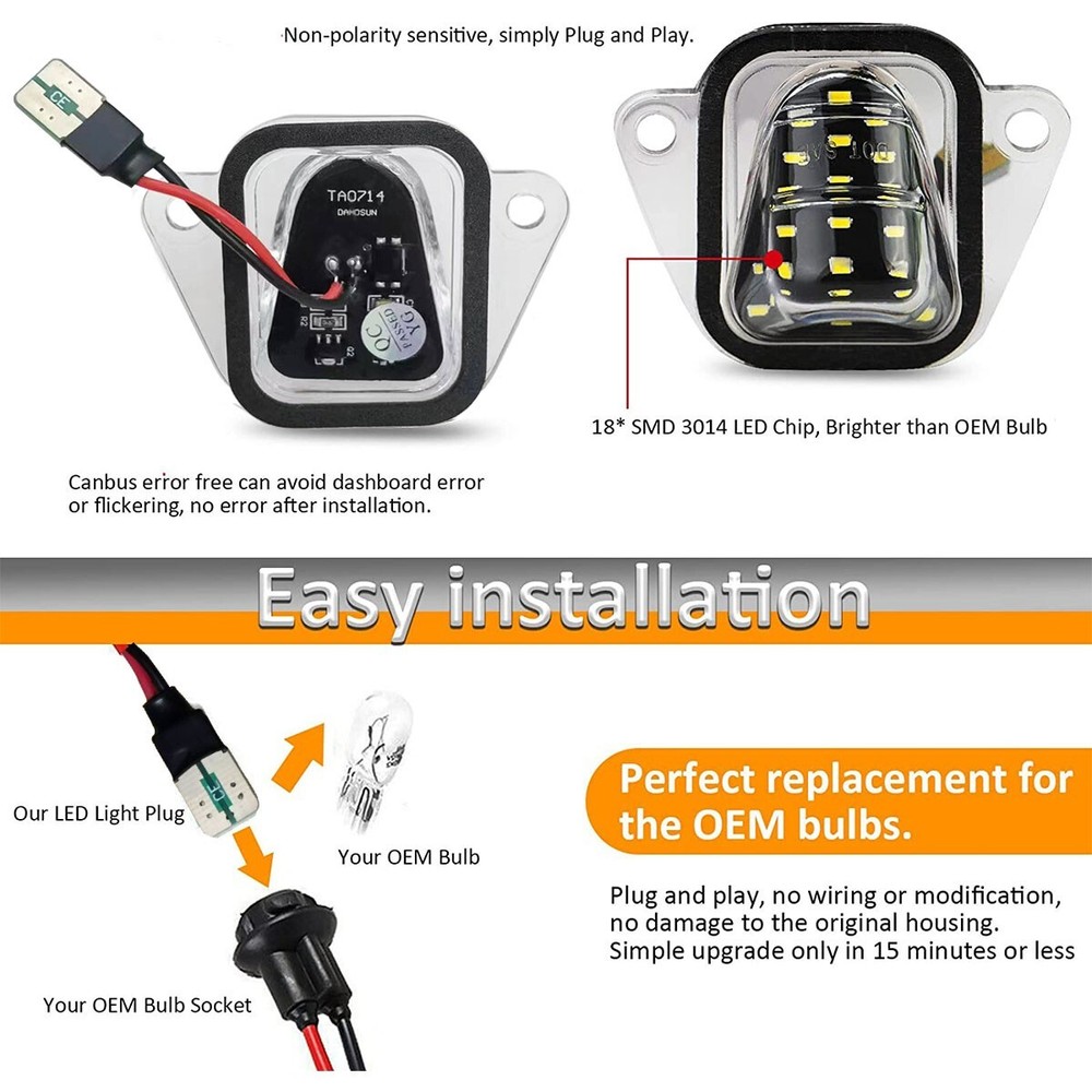 Pack 2 LED License Plate Tag Light For 2007-14 Suburban Tahoe Yukon Escalade ESV