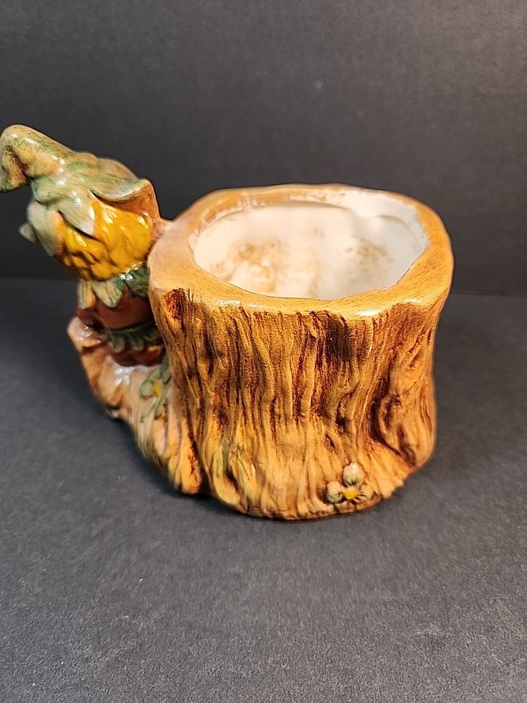 Vintage Ceramic Pixie Elf Tree Stump Planter Woodland Forest Succulents