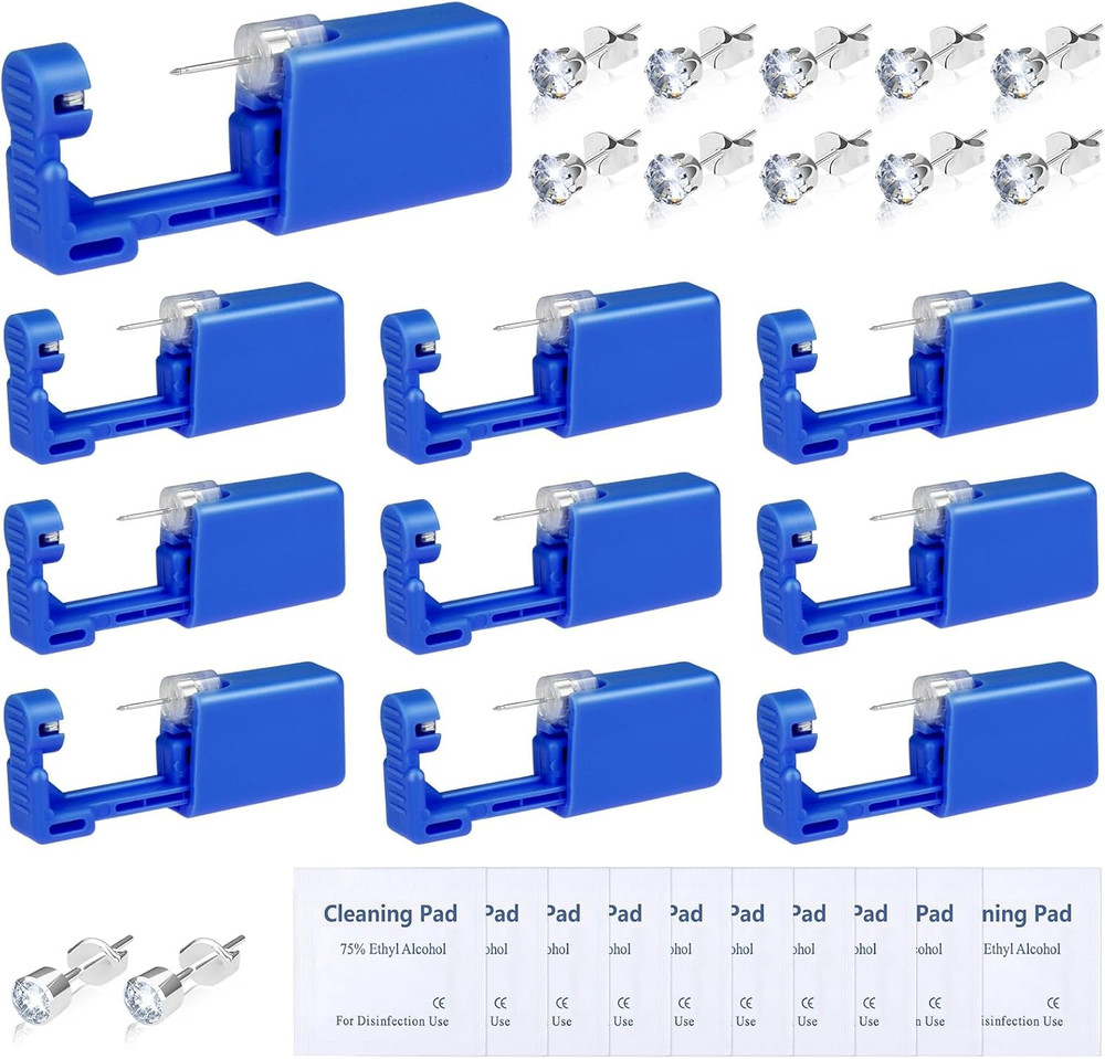 30Pcs Ear Piercing Kit, Self Ear Piercing Gun with Preloaded Piercing Studs, Dis