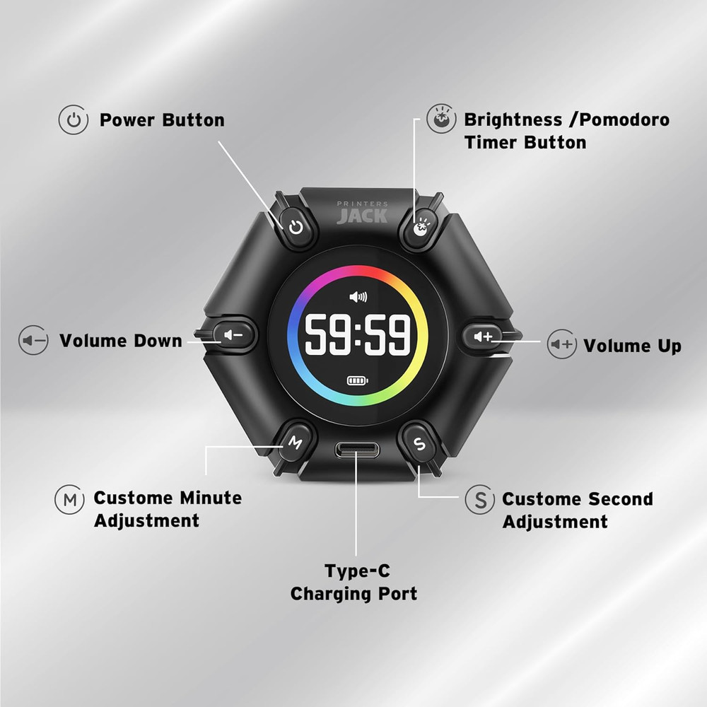 Jack Pomodoro Timer - Productivity Cube, Visual Focus Timer, Mute & Vibration &
