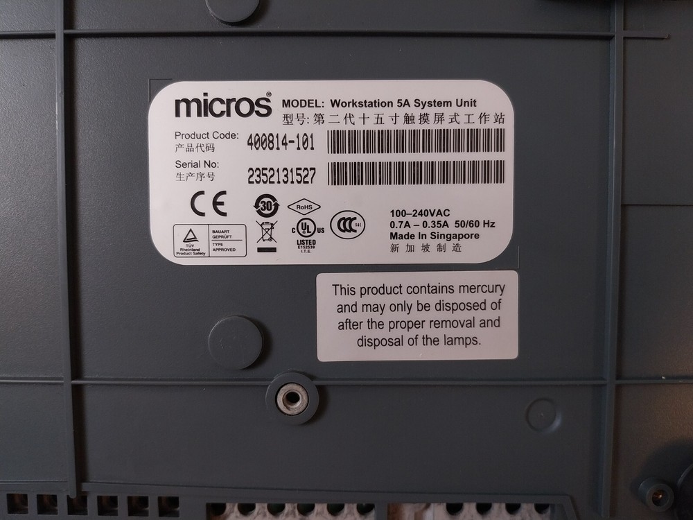 Micros Workstation 5A 400814-101 POS Touch Screen Computer 50/60Hz