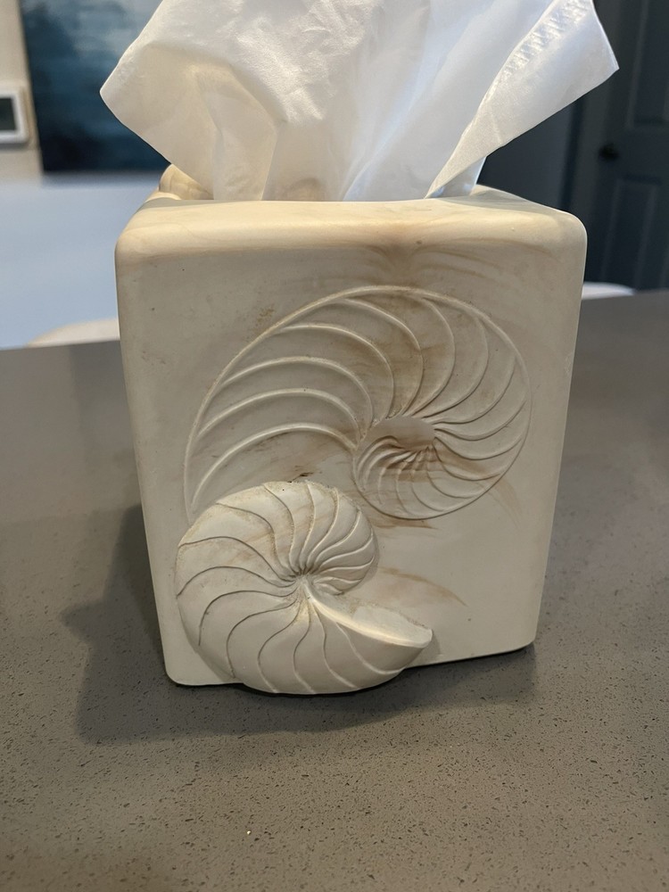 Cream Seashell Bath Tissue Box Cover Holder Quality Ceramic